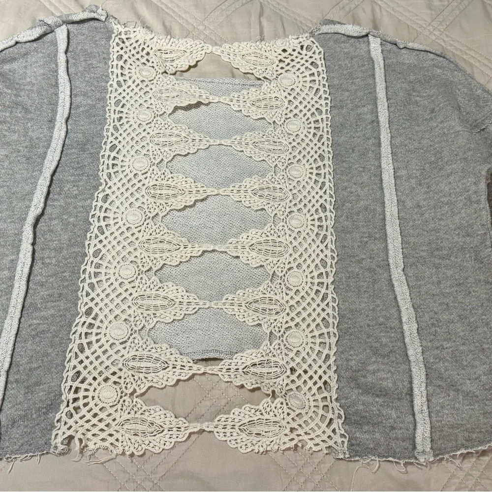 Free People Cream Knit Top with Lace Details - Picture 4 of 6